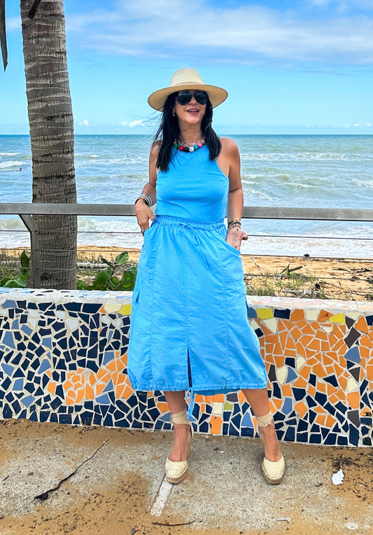 Blue Cargo Midi Dress