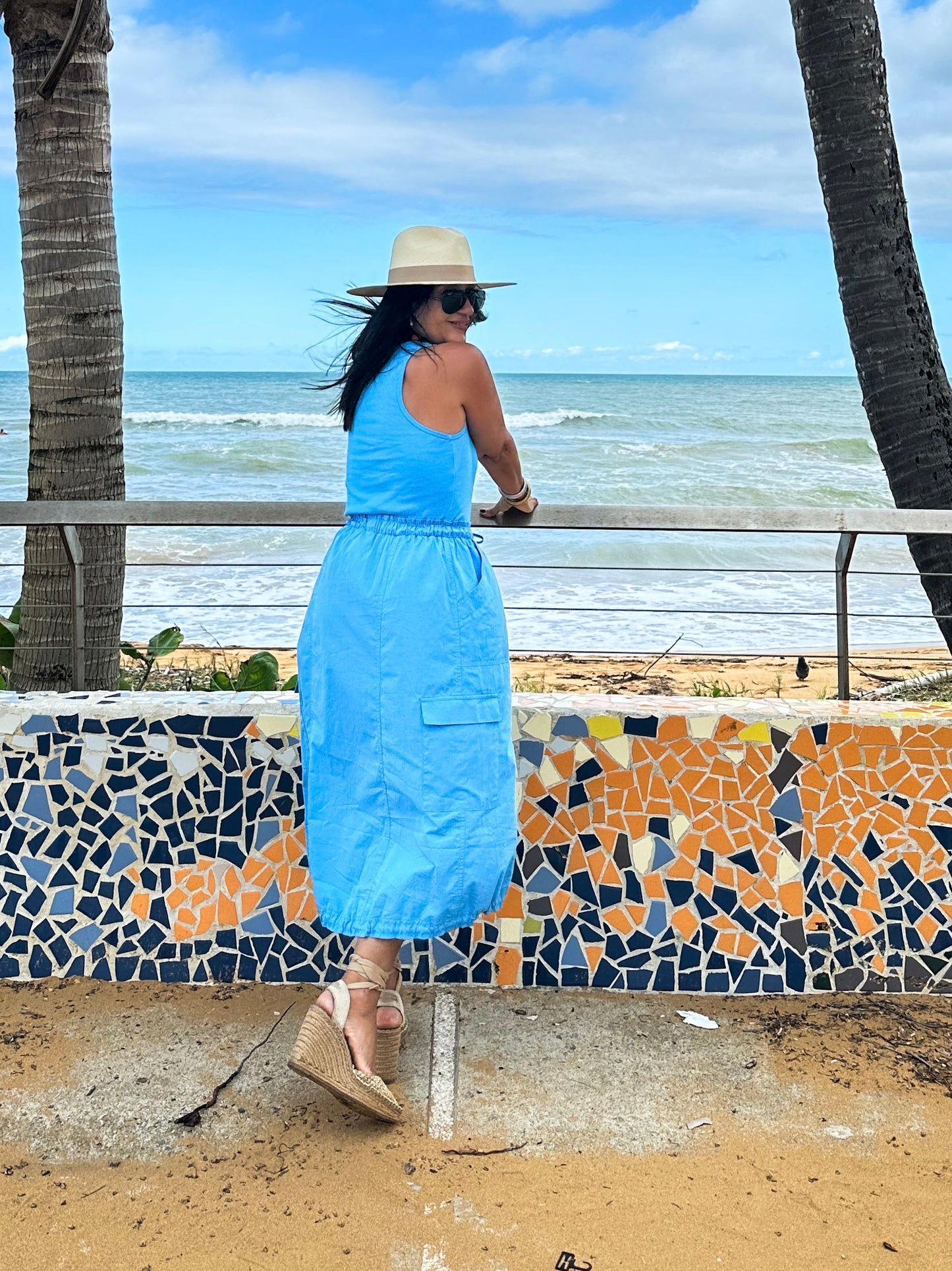 Blue Cargo Midi Dress