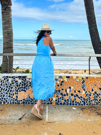 Blue Cargo Midi Dress