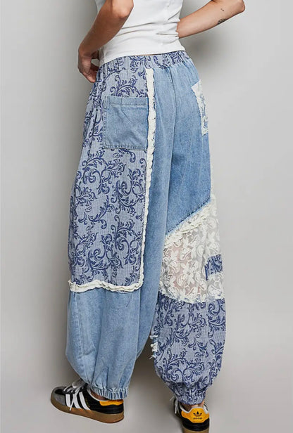 Boho Denim Jogger Pants