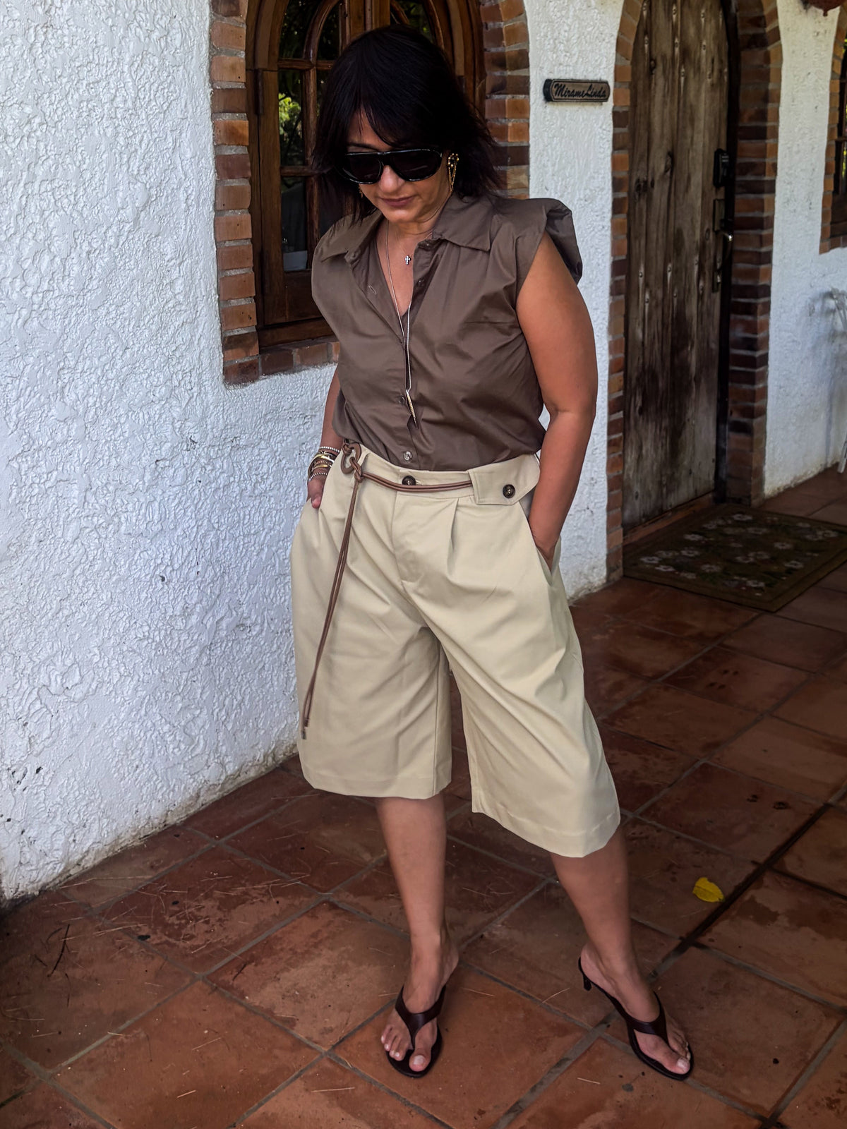 Belted Pleated Bermuda