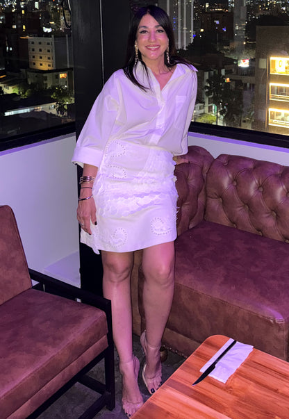 Embellished White Skirt