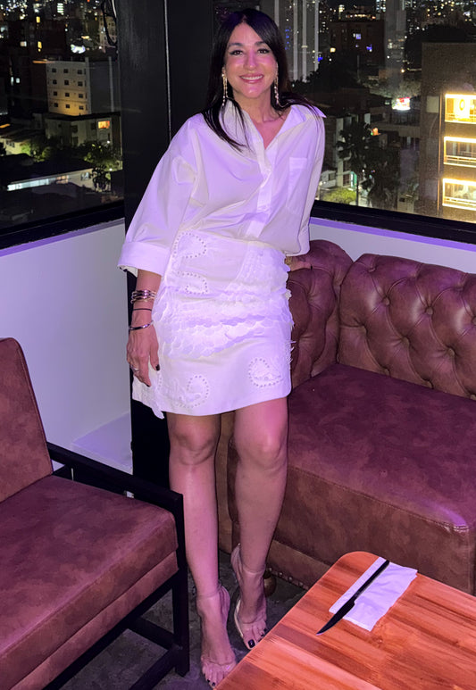 Embellished White Skirt