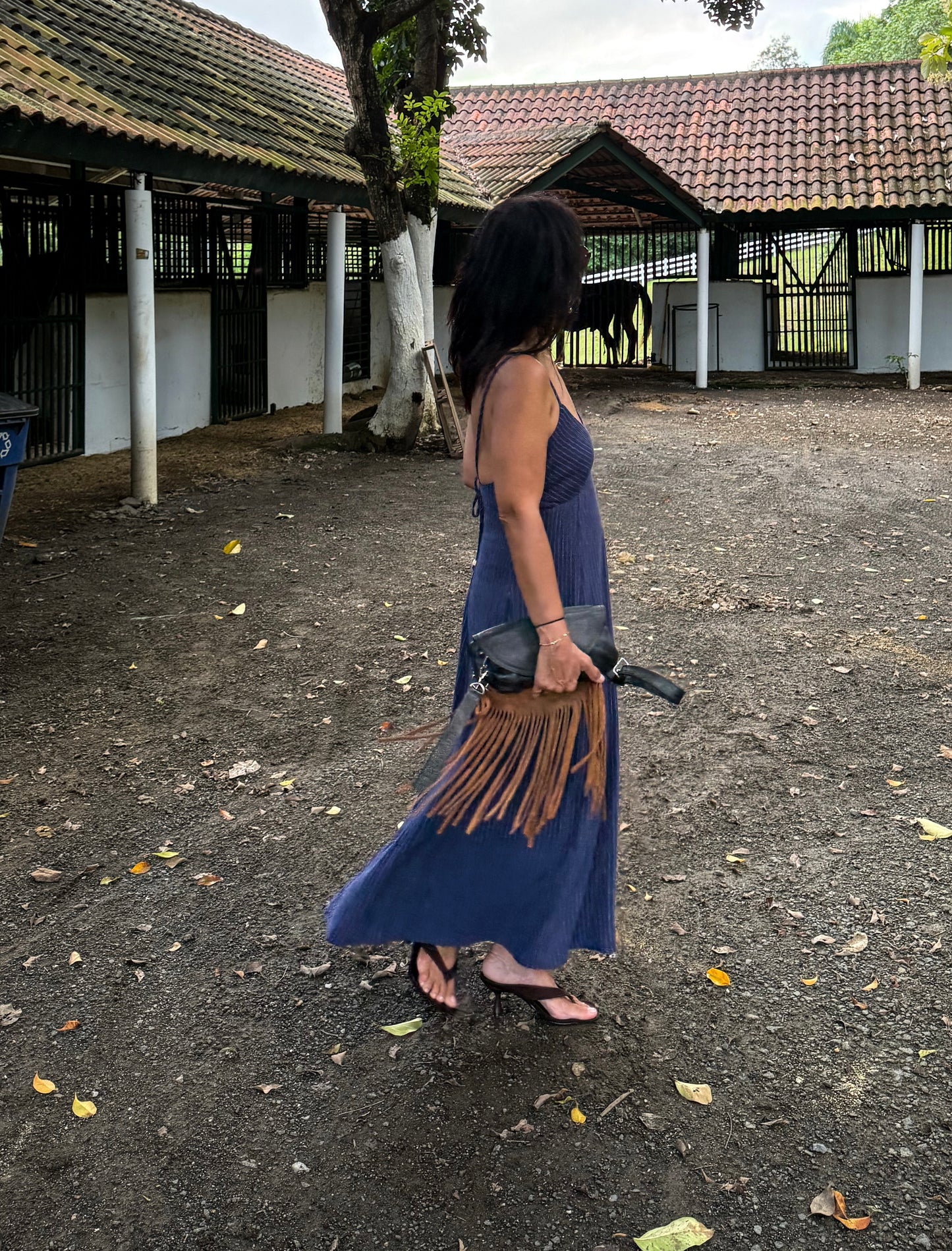 Linen Striped Midi Dress