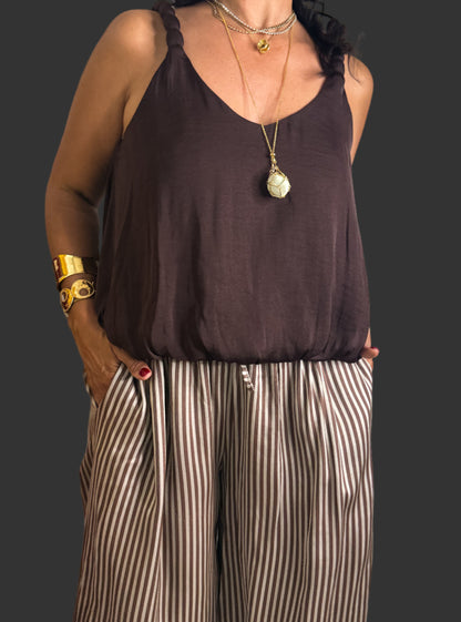 Brown Bubble Hem Top