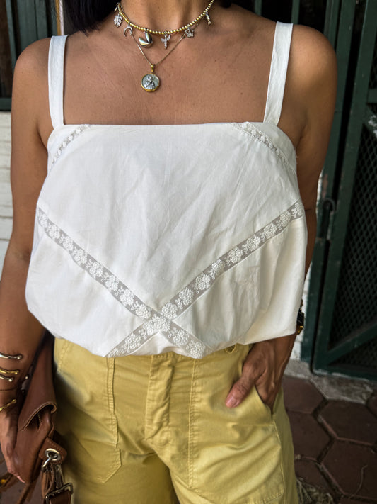 Lace Trim Bubble Crop Top