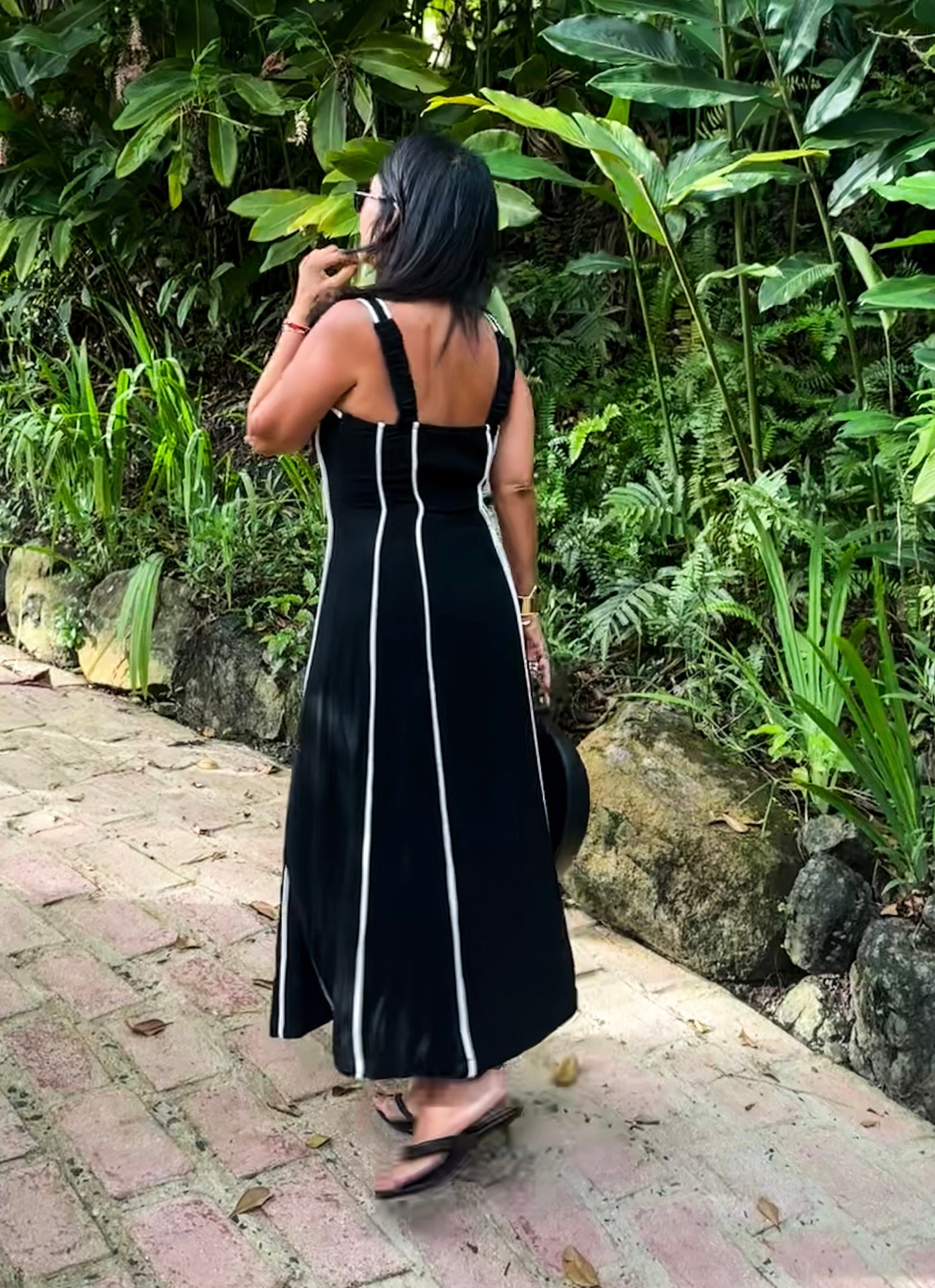 Black & White Linen Blend Midi Dress