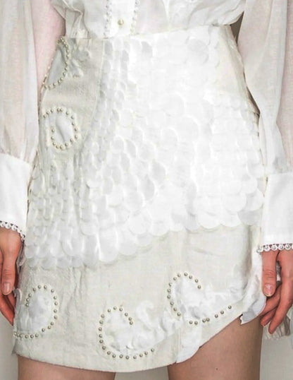 Embellished White Skirt