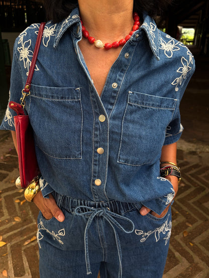 Embroidered Denim Set