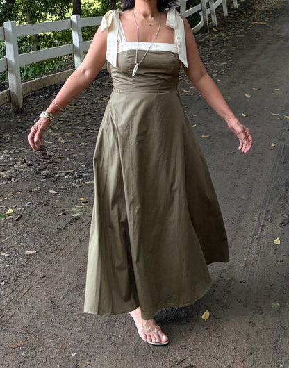 Olive Cream Contrast Maxi Dress