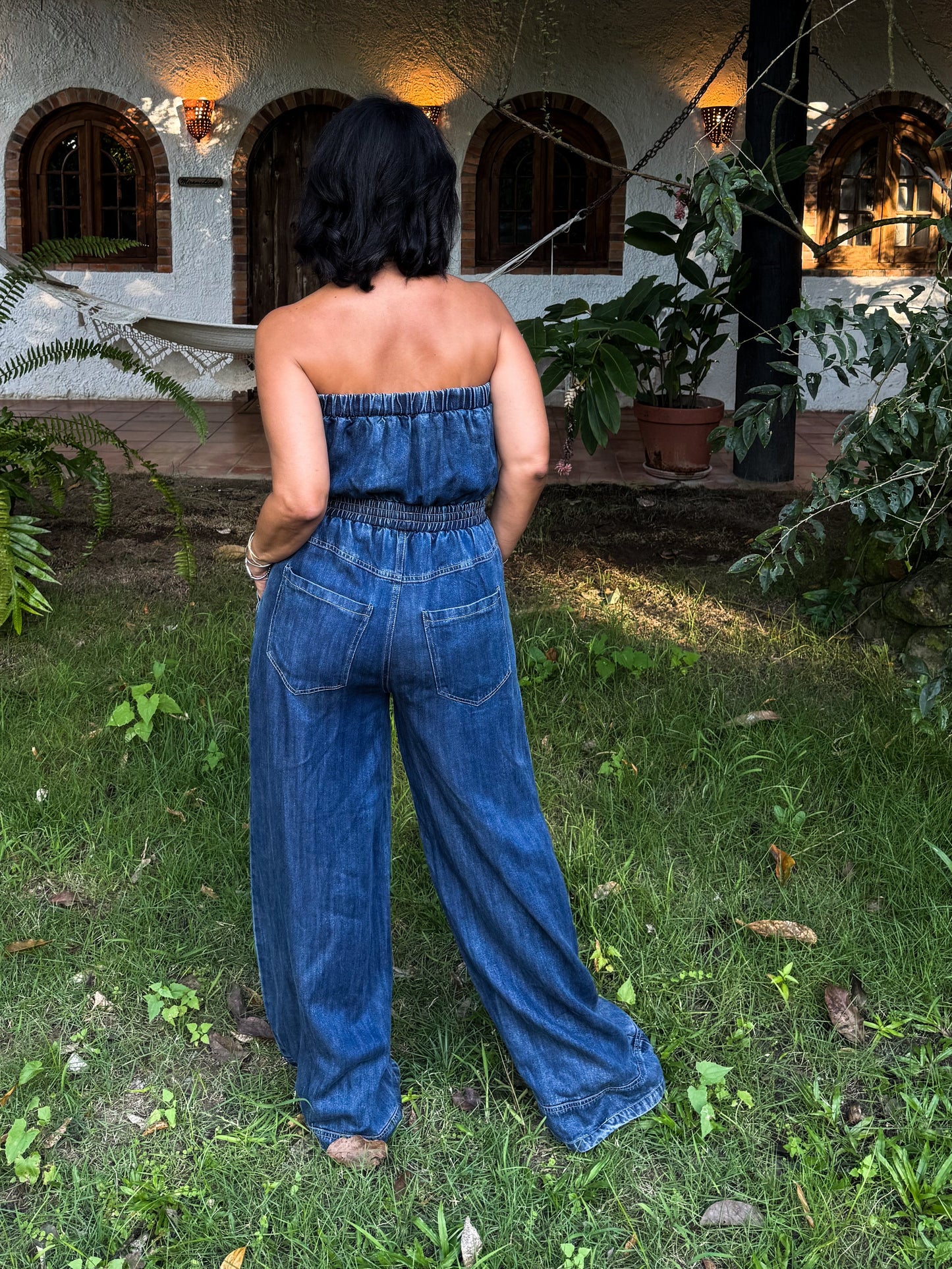 Strapless Woven Denim Jumpusit