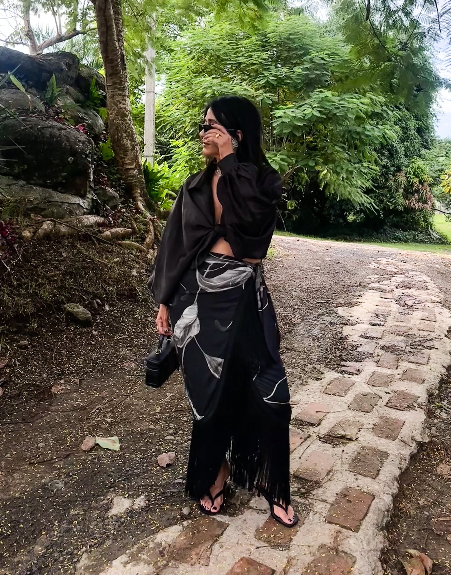 Fringes Black Print Skirt 🇨🇴