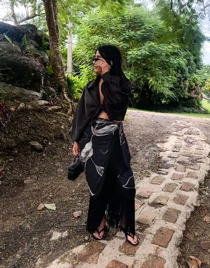 Fringes Black Print Skirt 🇨🇴