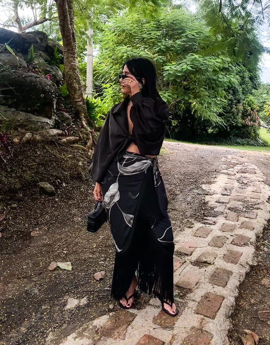 Fringes Black Print Skirt 🇨🇴
