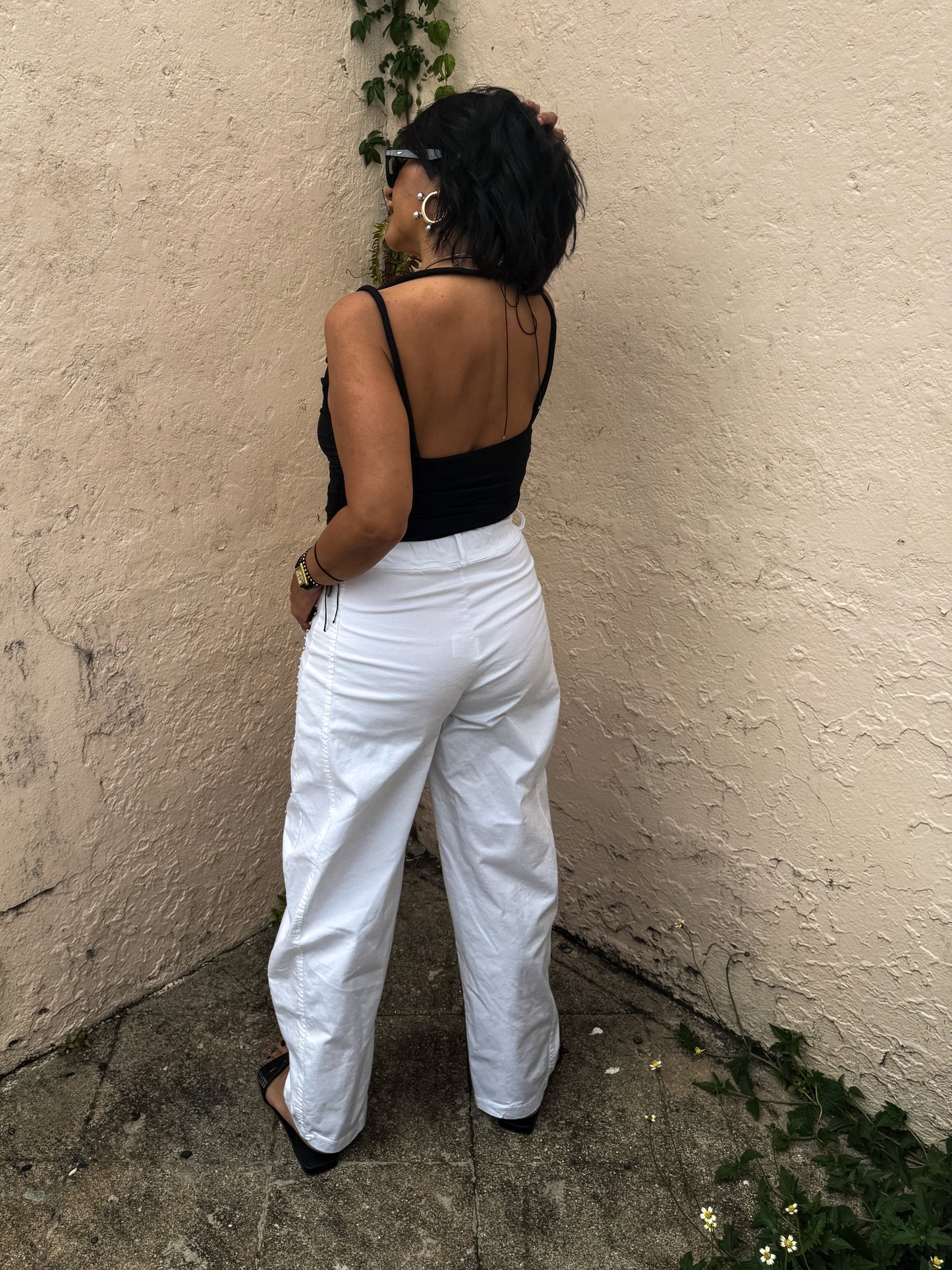 White Studs Barrel Pants