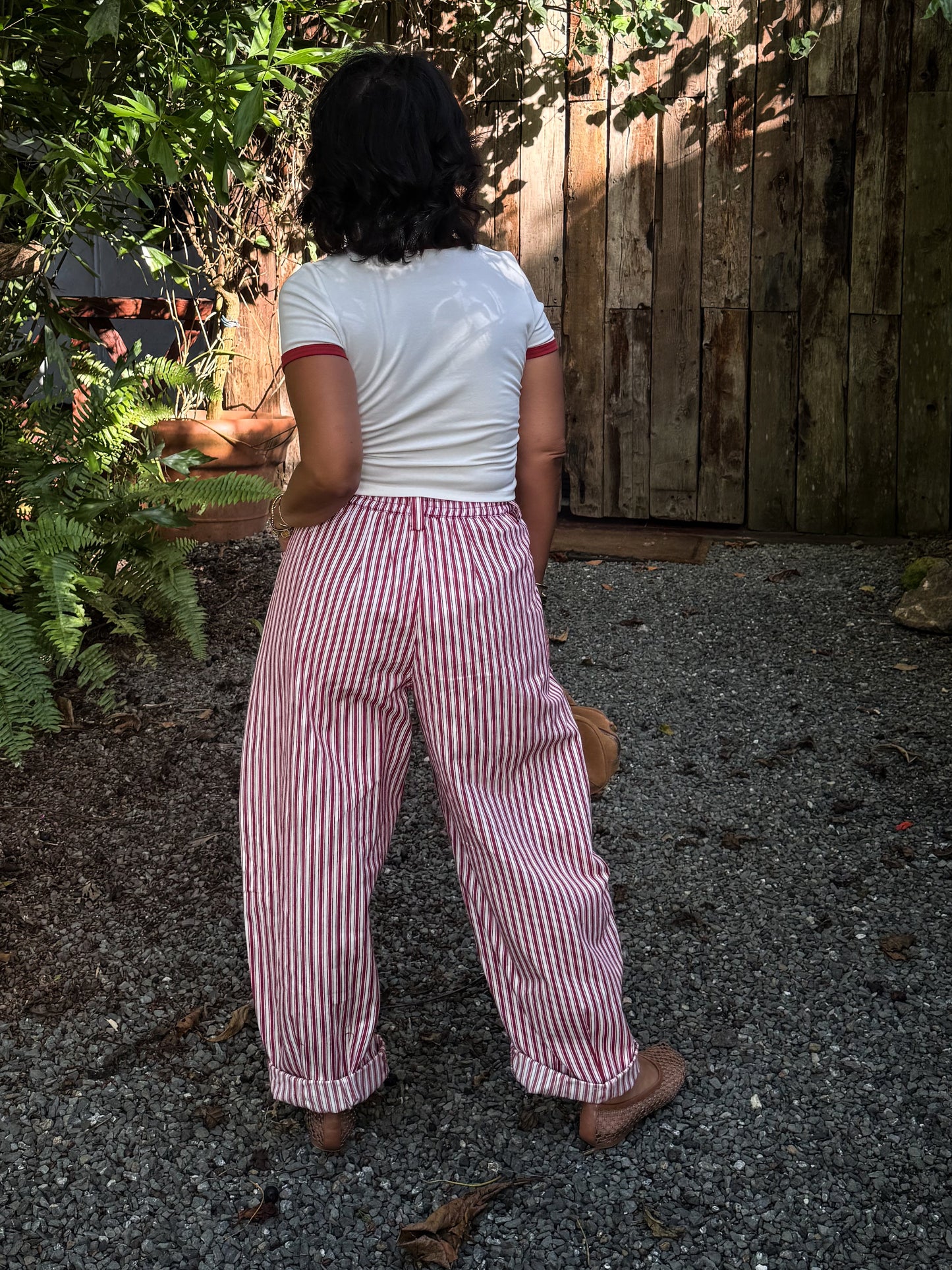 Striped Barrel Denim Pants