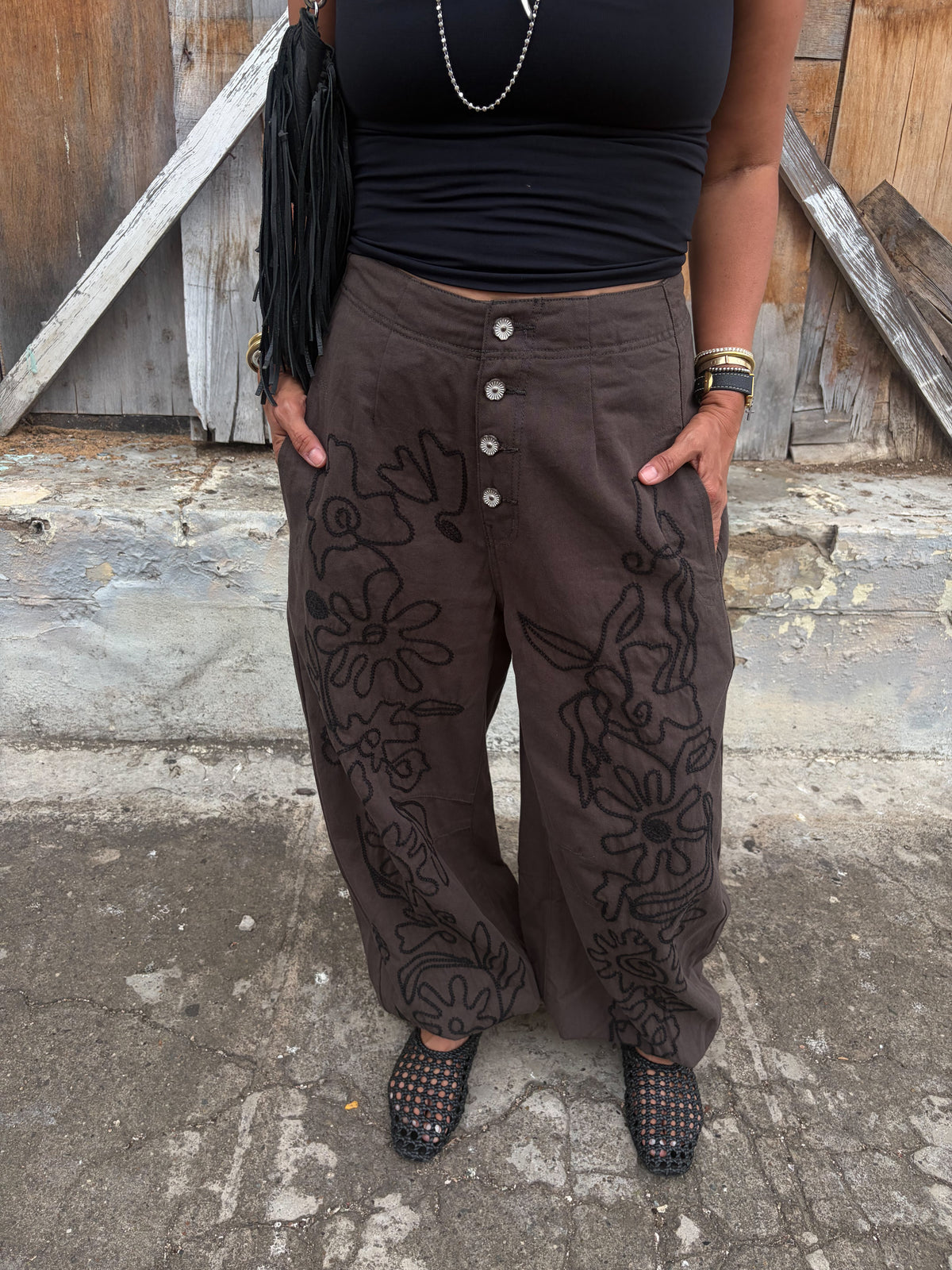 PRE-ORDER / Stone Embroidered Barrel Pants