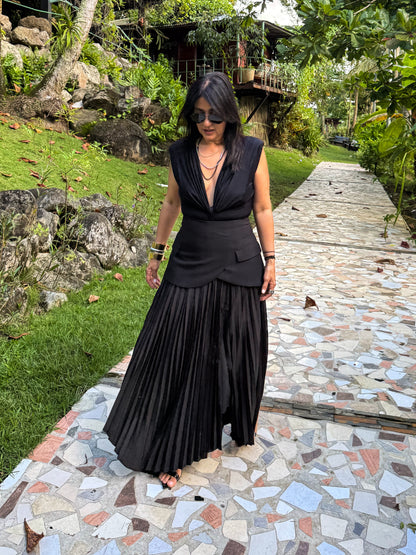 Black Pleated Suit Skirt