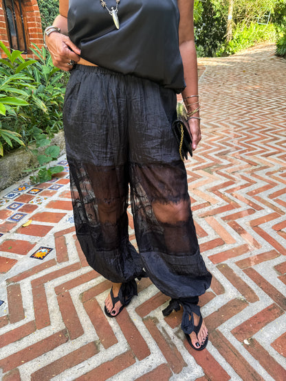 Sheer Lace Panels Pants