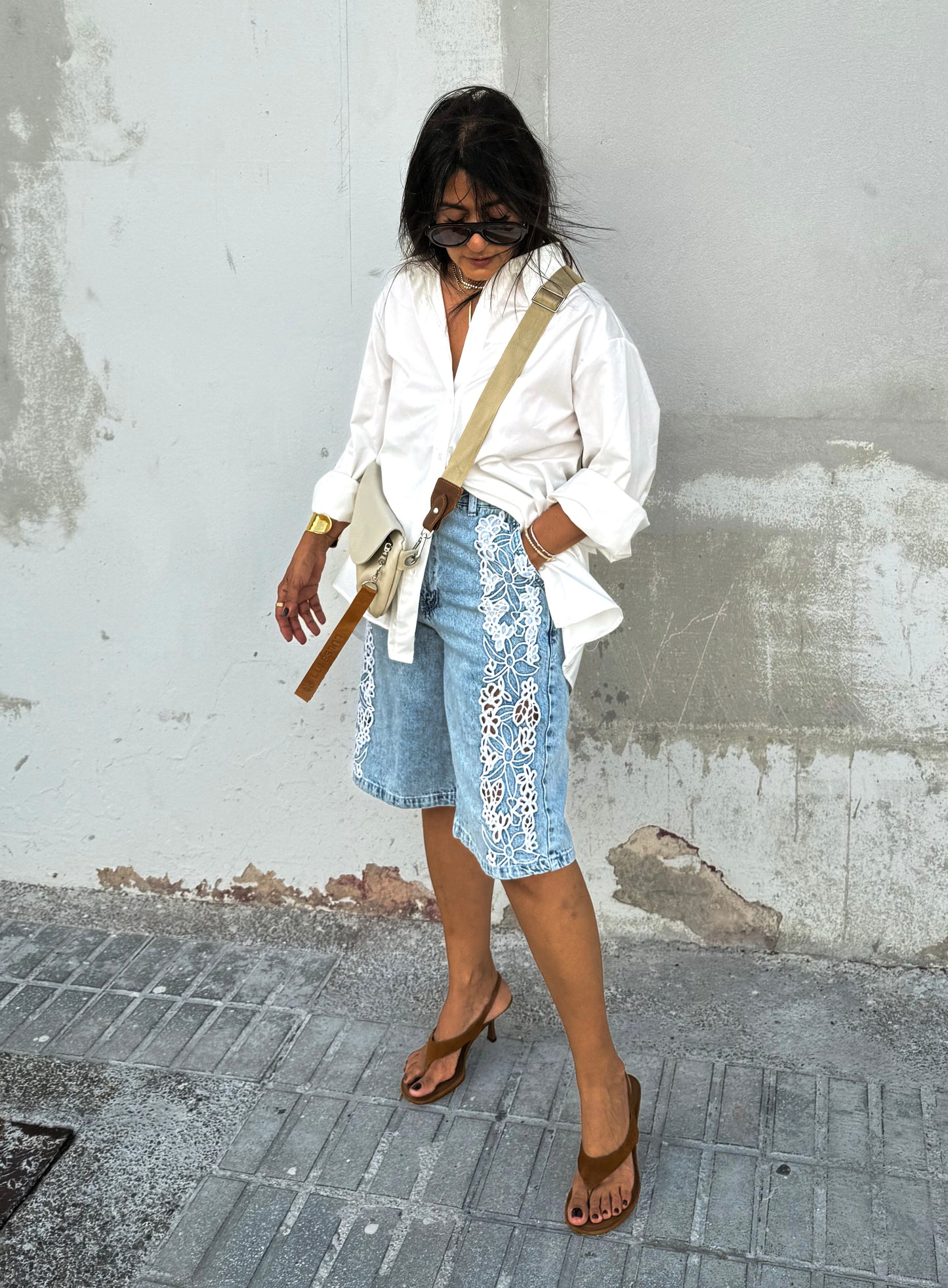 Denim Embroidered Bermuda