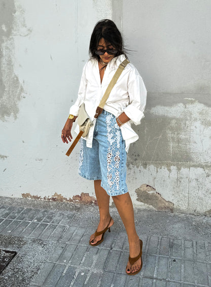 Denim Embroidered Bermuda