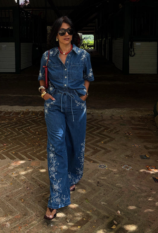 Embroidered Denim Set