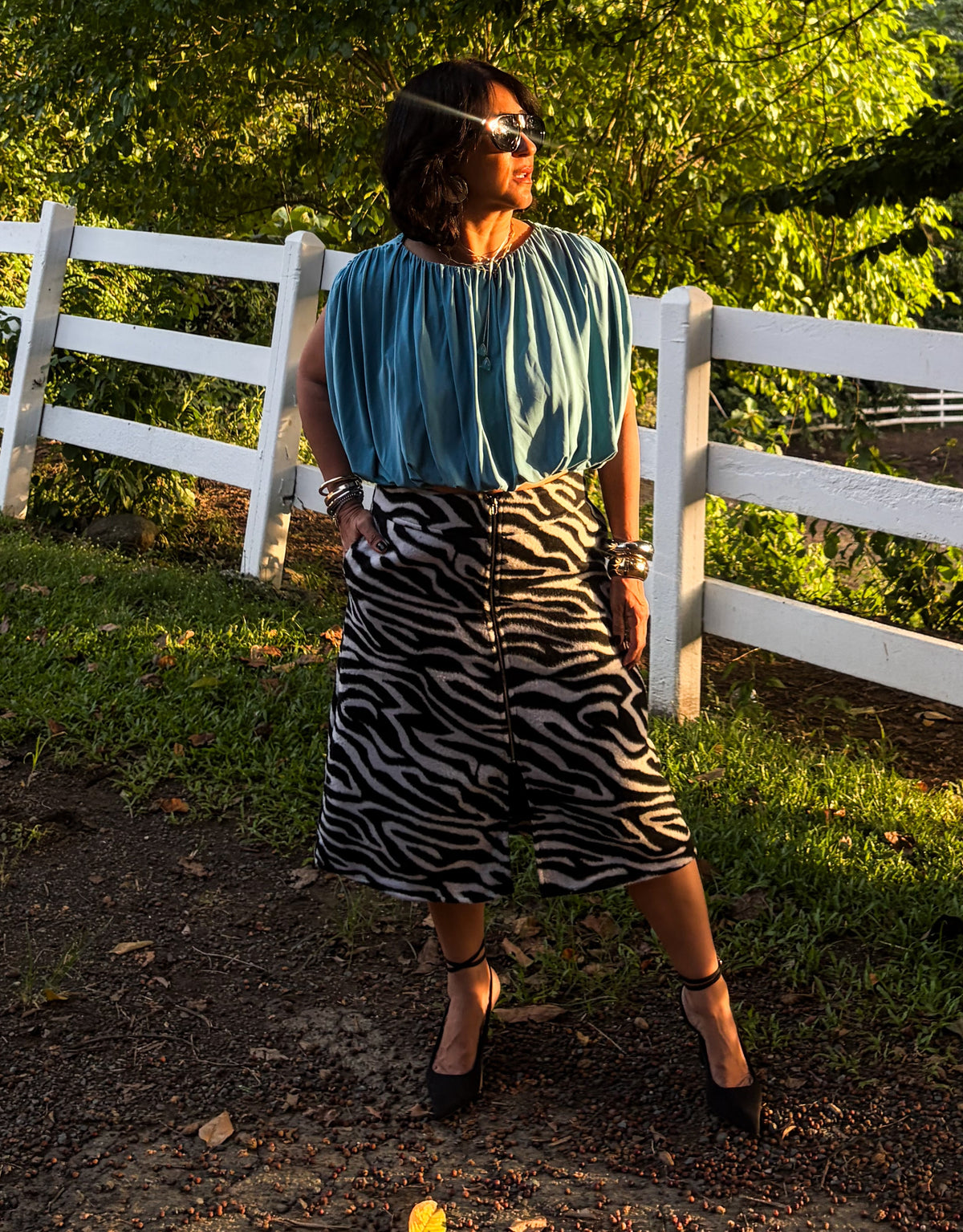 Zebra Print Faux Fur Midi Skirt