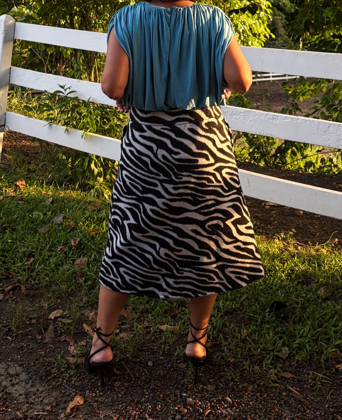 Zebra Print Faux Fur Midi Skirt