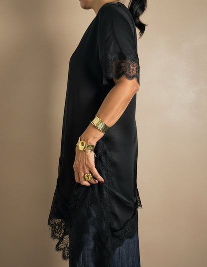 Lace Detail Asymmetrical Silky Boxy Top