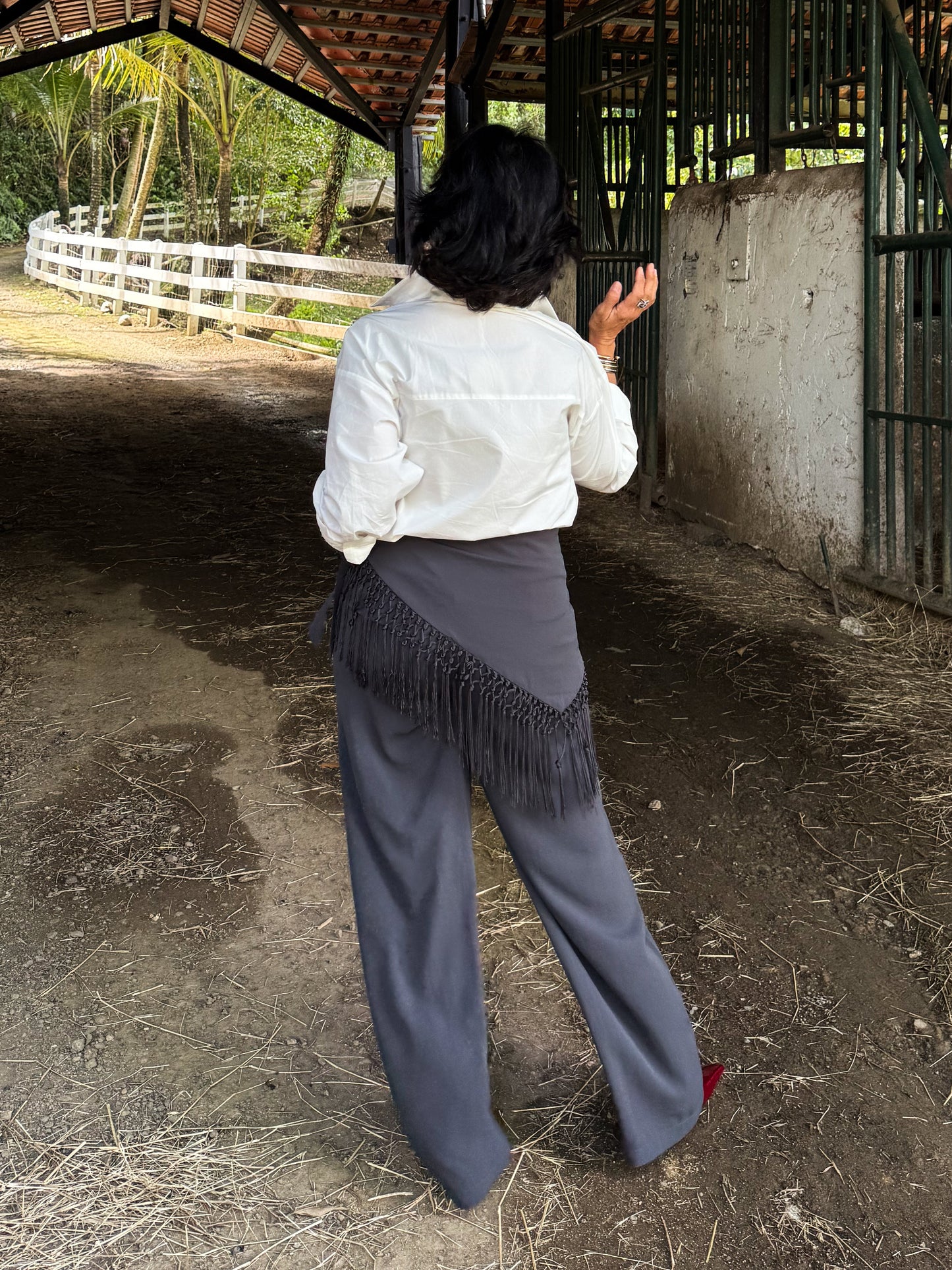 Overlay Fringes Scarf Pants