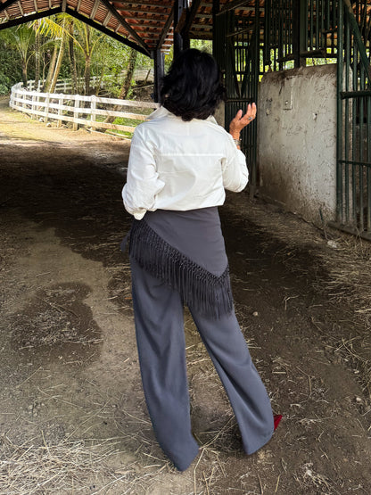 Overlay Fringes Scarf Pants