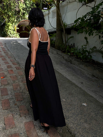 Contrast Black Midi Dress