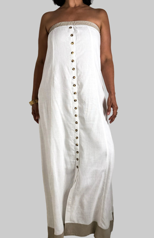 Off White Button Front Maxi Dress