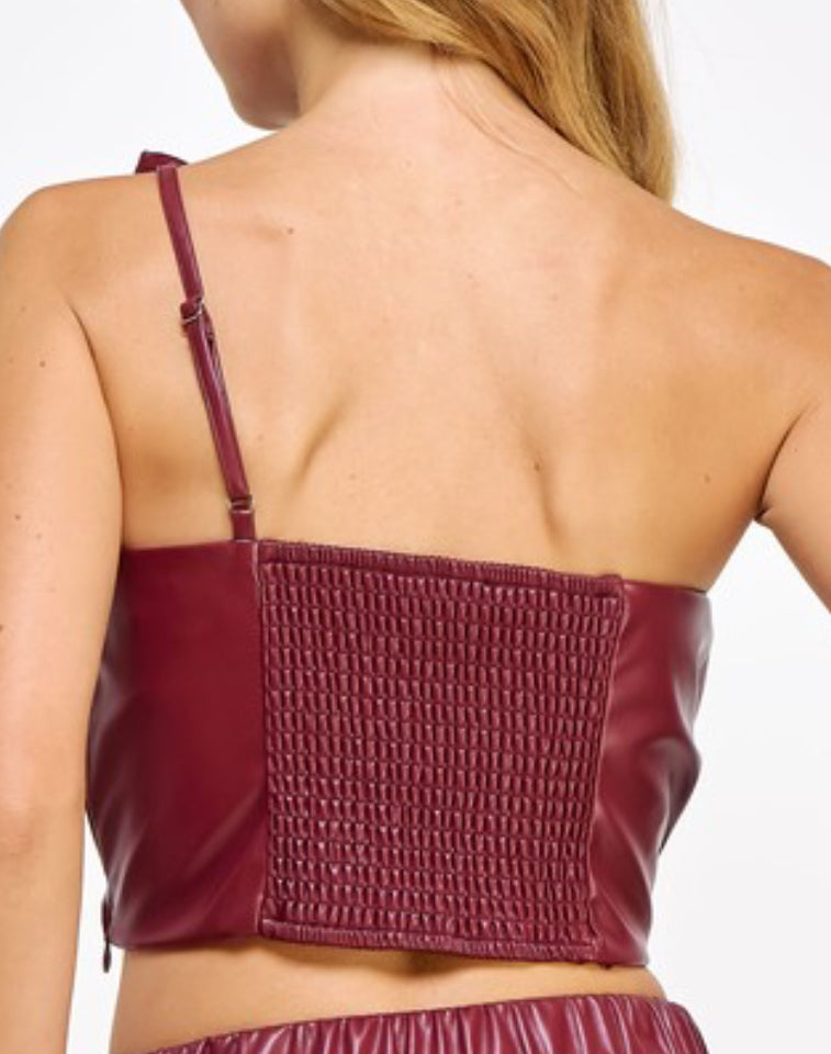 Burgundy Faux Leather Crop Top