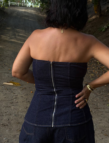 Dark Wash Denim Corset Top