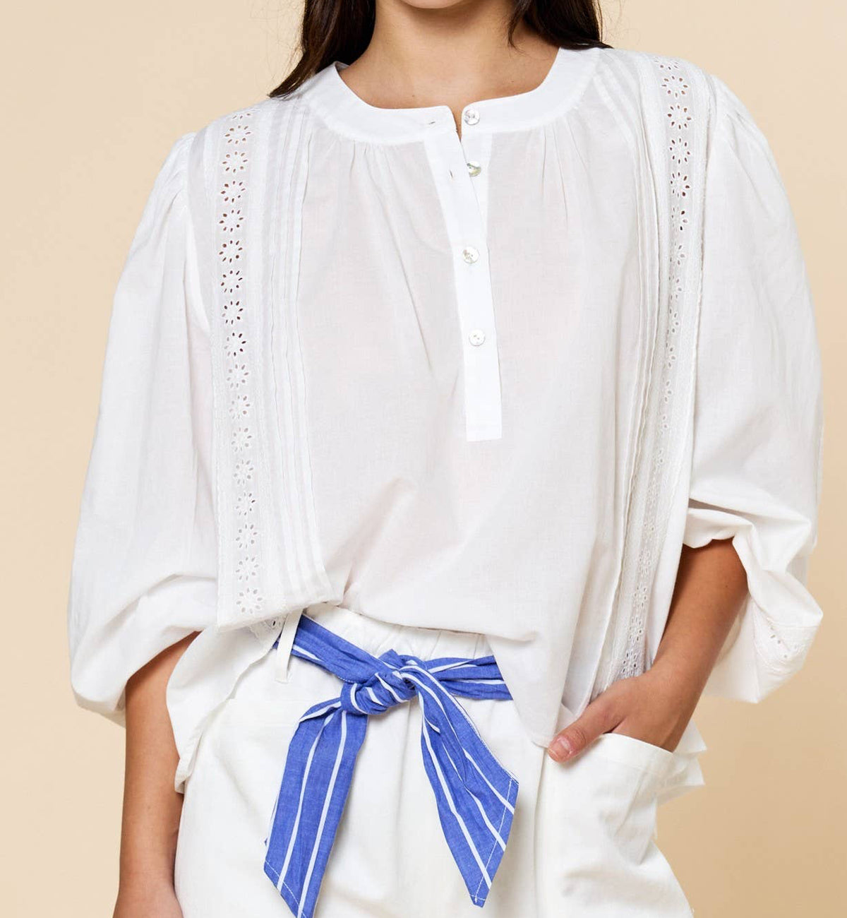 Eyelet Balloon Sleeve Blouse