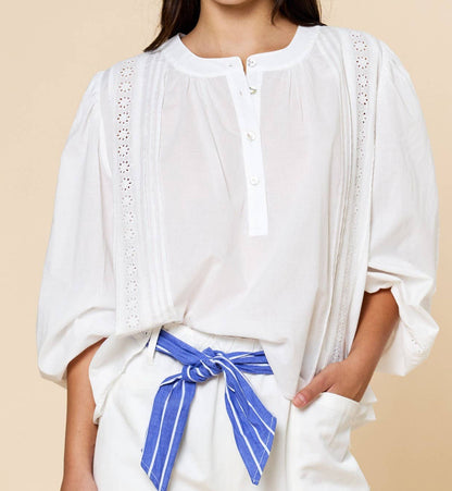 Eyelet Balloon Sleeve Blouse