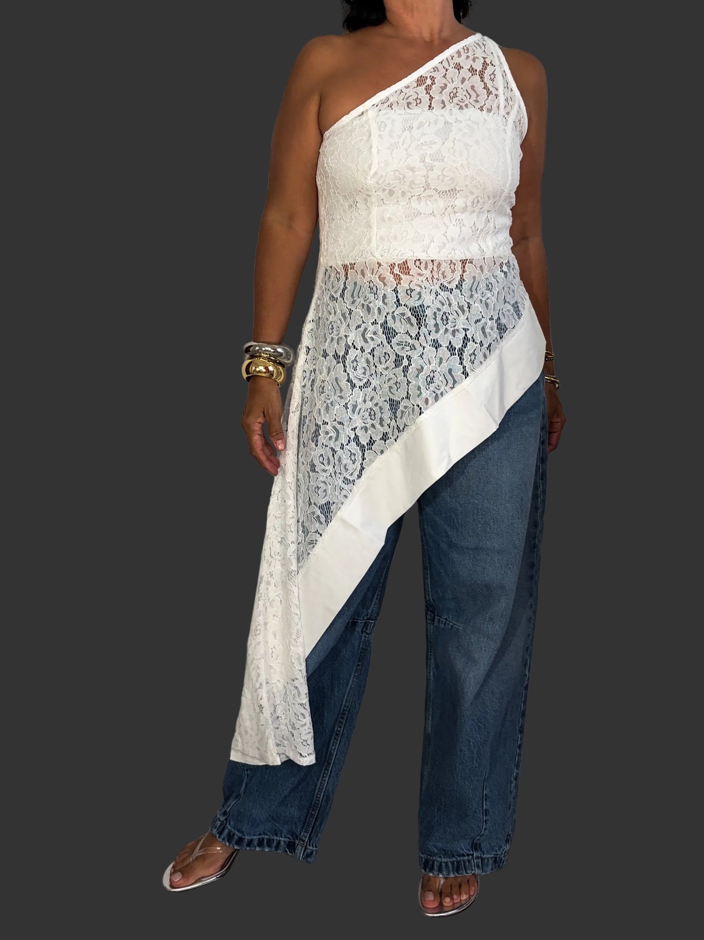 One Shoulder Lace Top