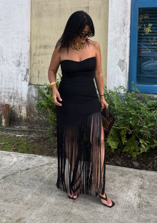 Black Asymmetric Fringe Skirt