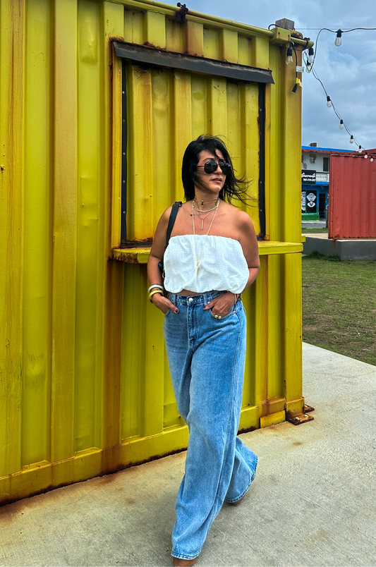 White Bubble Hem Top