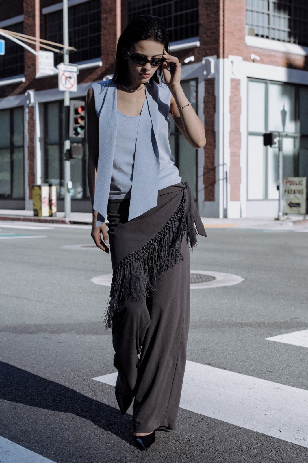 Overlay Fringes Scarf Pants