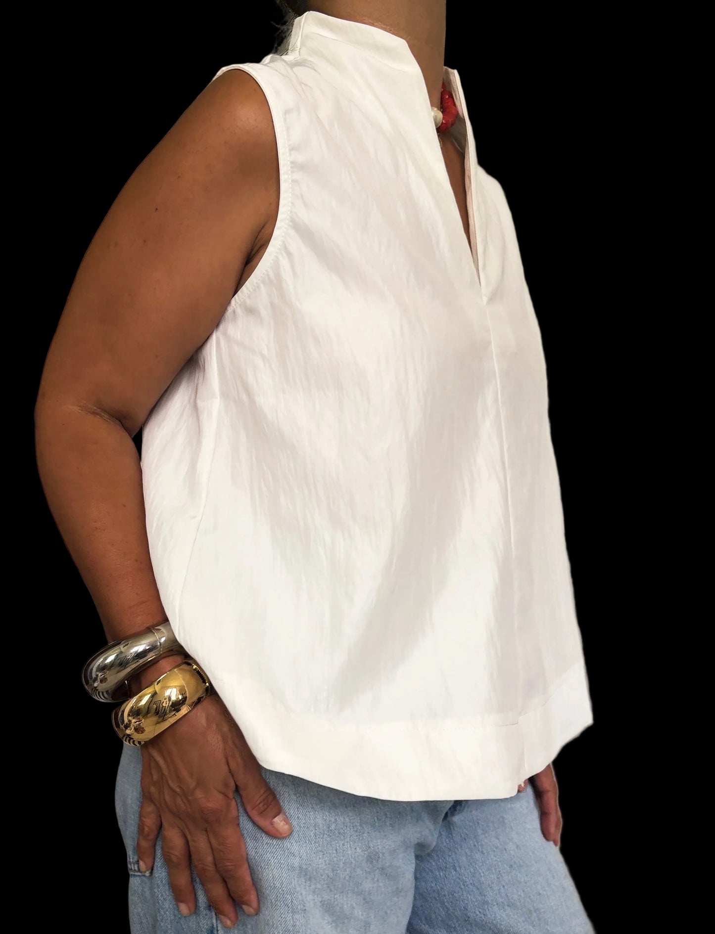 Stand Collar V-neck Top