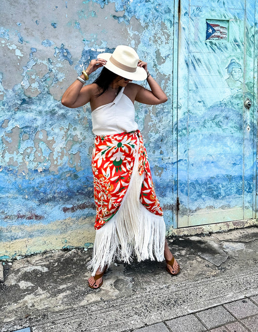 Orange Print Fringes Skirt 🇨🇴