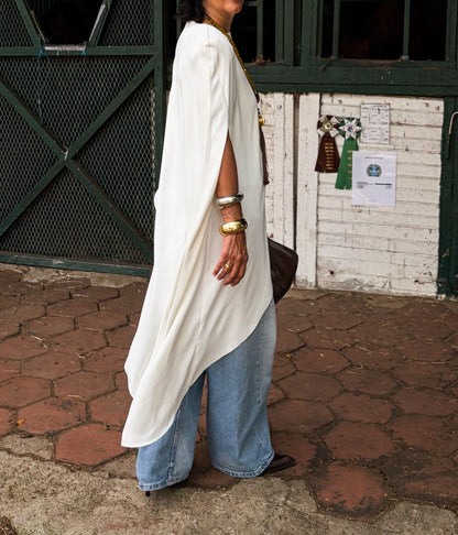 Asymmetrical Off White Cape Top