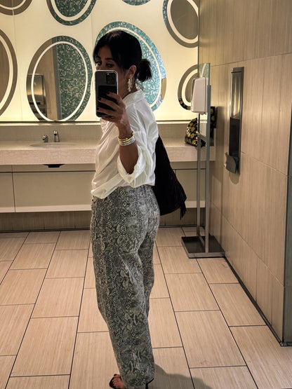 Snake Print Denim Barrel Pants