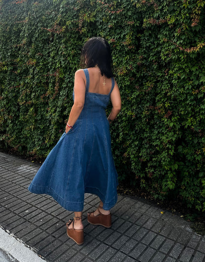 A Line Skirt Denim Midi Dress