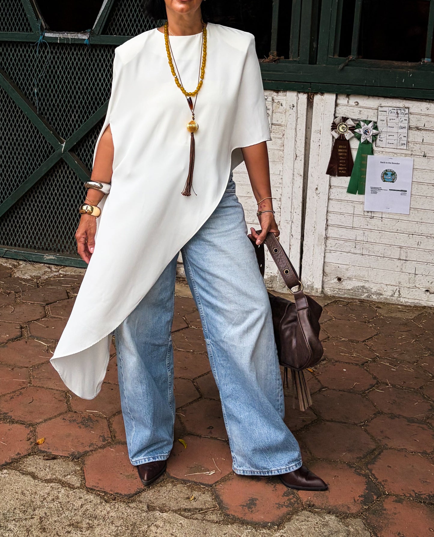 Asymmetrical Off White Cape Top