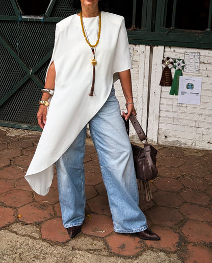 Asymmetrical Off White Cape Top
