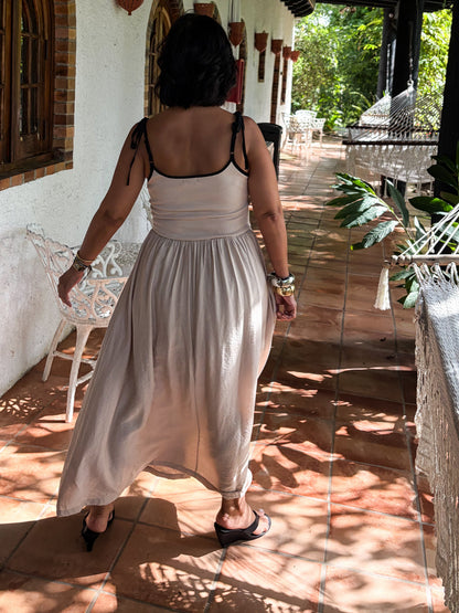 Contrast Beige Midi Dress