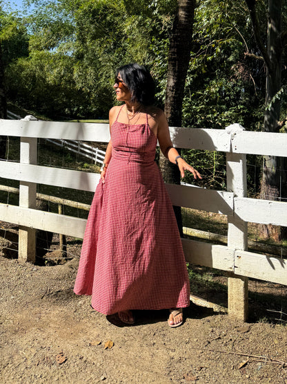 Open Back Gingham Maxi Dress